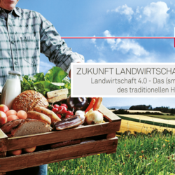 Foto: Land OÖ Titelseite der Einladung Zukunft Landwirtschaft 2030 - Ein Mann hat eine Kiste mit Lebensmitteln in den Händen.