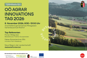 Terminaviso mit Landschaftsfoto und Namen der geplanten Referenten